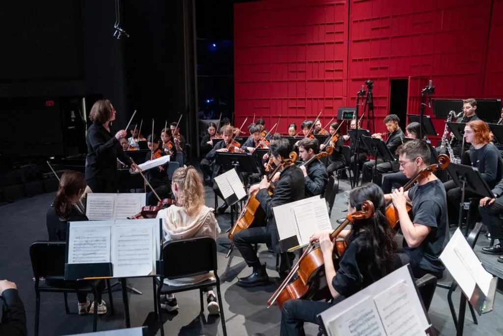 Symphony in C orchestra performing on stage at the Walter K. Gordon Theater, Rutgers University-Camden. Photo: Alexey Alexandrov, courtesy of Symphony in C